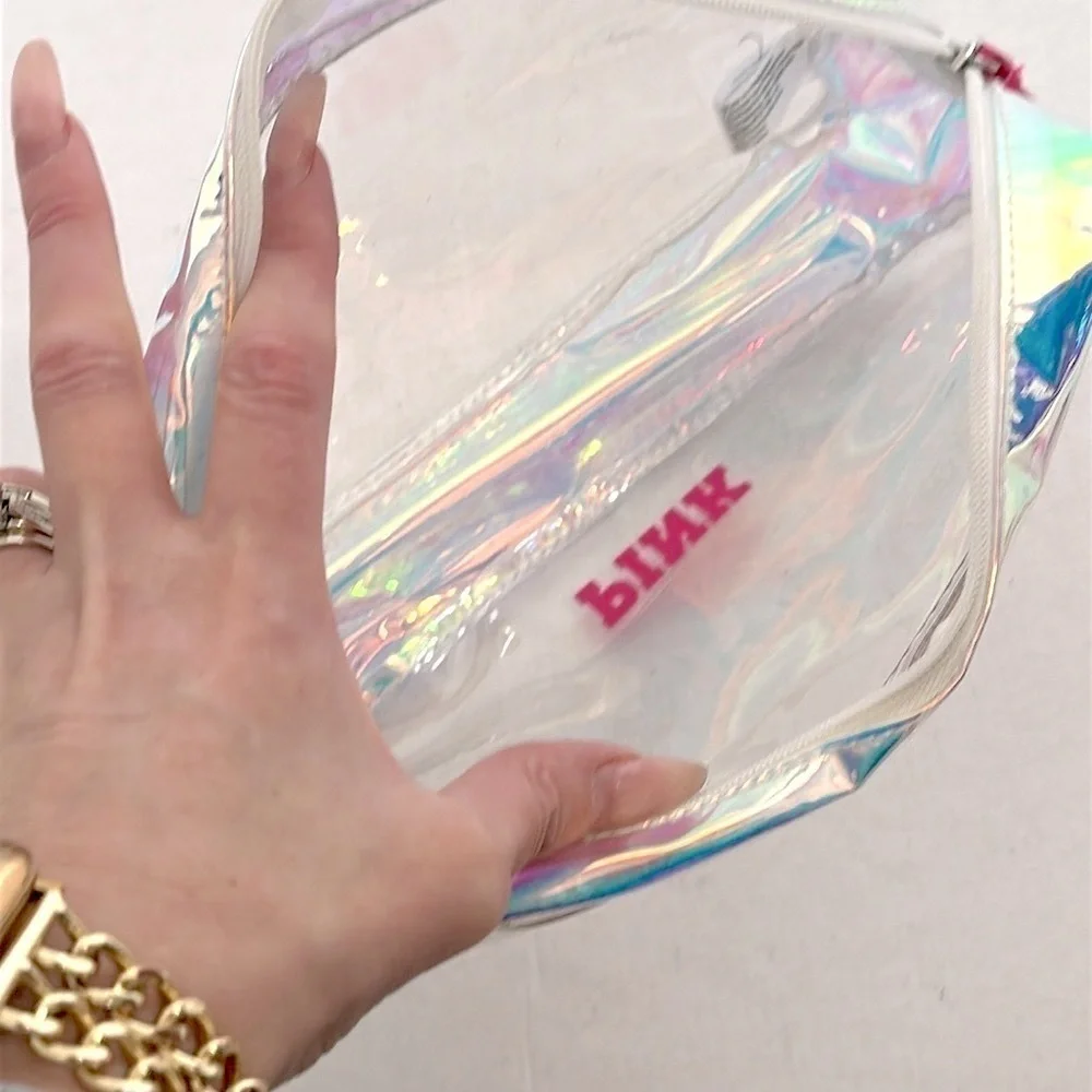 VICTORIAS SECRET PINK Iridescent Clear Makeup Bag NWOT
